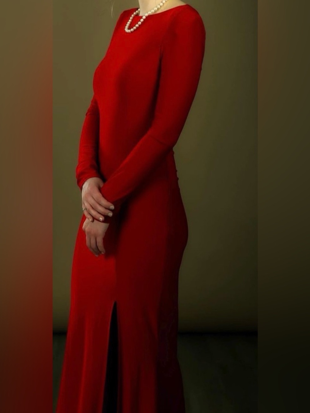 le chateau Red Long-Sleeve Formal Gown